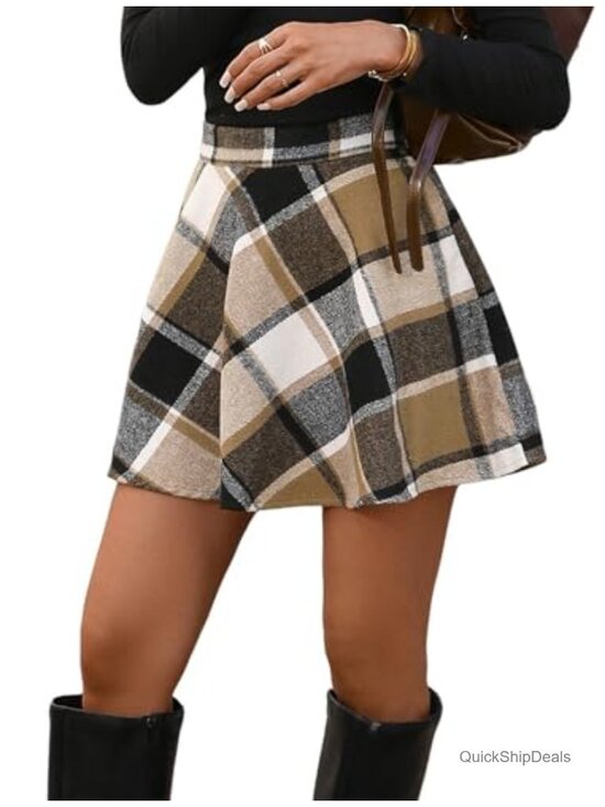 Dresses & Skirts - Plaid Print High Waisted A-Line Mini Skirt Flared